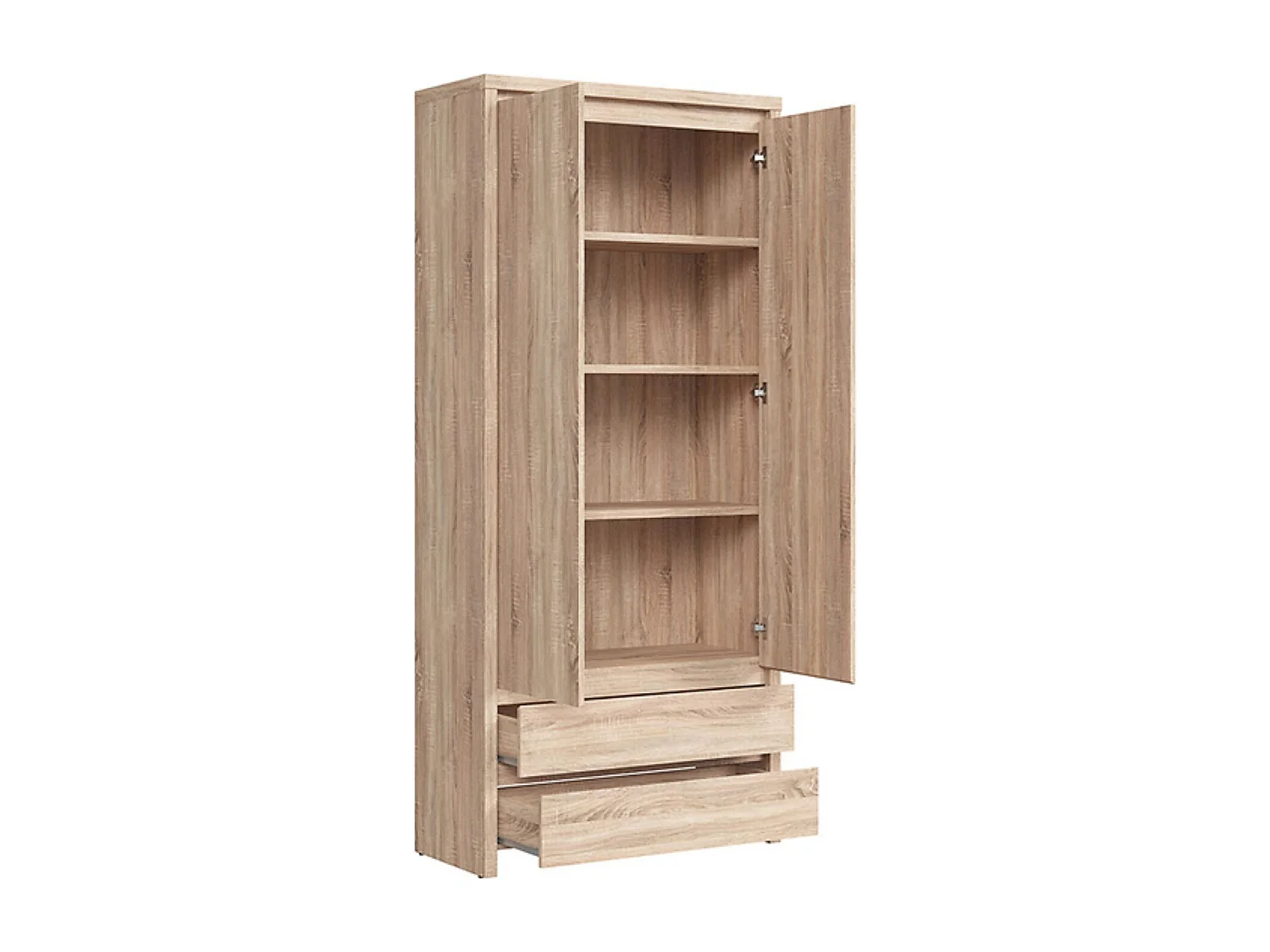 Bibliothèque armoire placard à 2 portes et 2 tiroirs, coloris chêne Sonoma - Longueur 90 x Profondeur 40,5 x Hauteur 200,5 cm