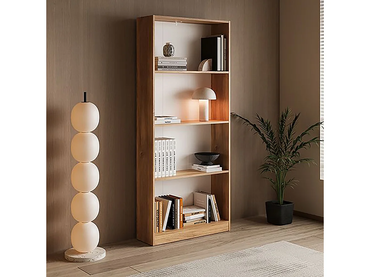 Bibliothèque 4 étagères coloris Beige/chêne Mauvella - Longueur 80 x Hauteur 180 x Profondeur 24,5 cm