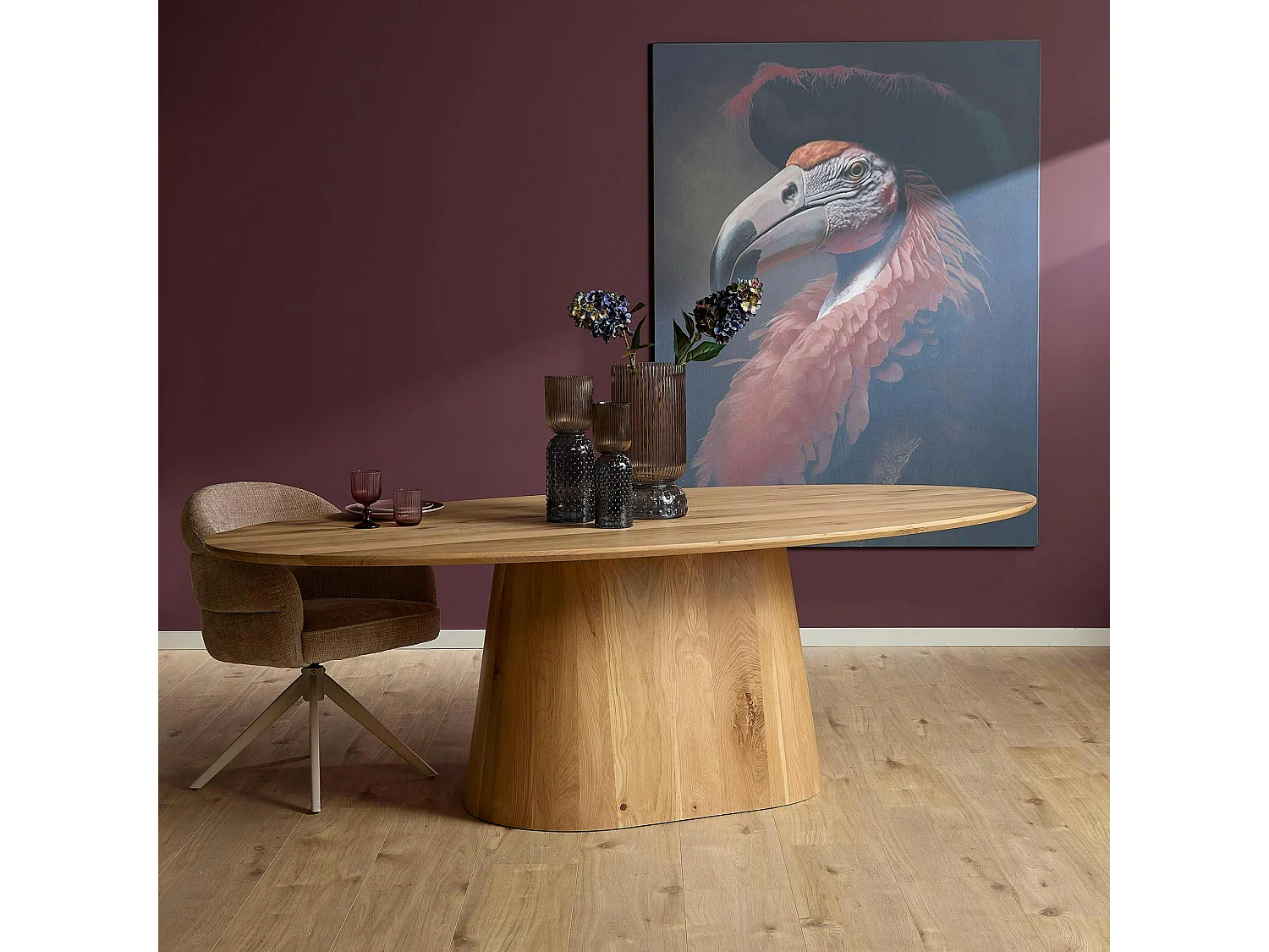 Table à manger ovale bois de chêne et pied central 210 cm LEXTON