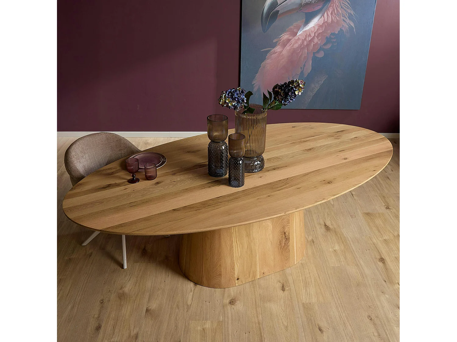 Table à manger ovale bois de chêne et pied central 210 cm LEXTON