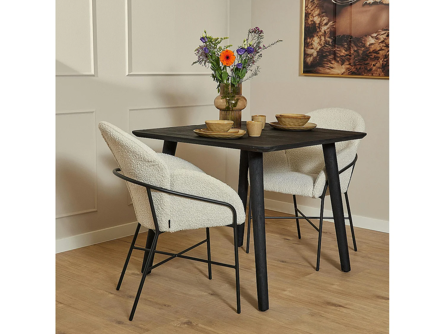 Table de cuisine noire carrée 2 à 4 personnes 90 cm ALMA