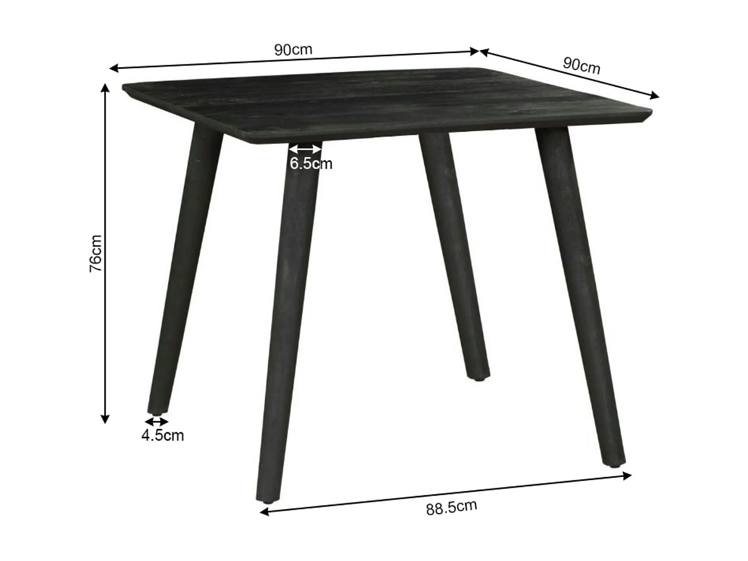 Table de cuisine noire carrée 2 à 4 personnes 90 cm ALMA