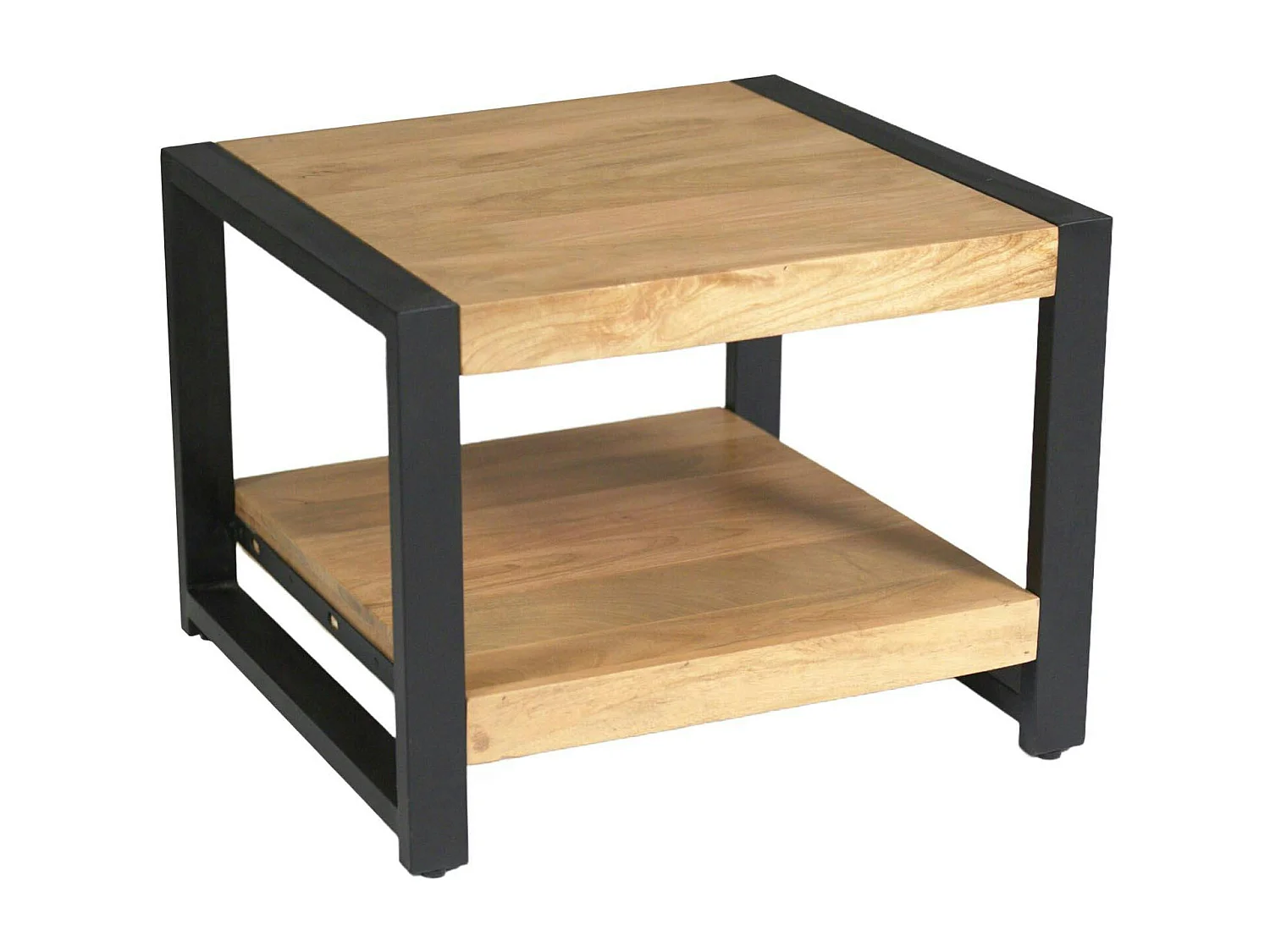 Table d'appoint carrée en bois clair et métal noir MILORA