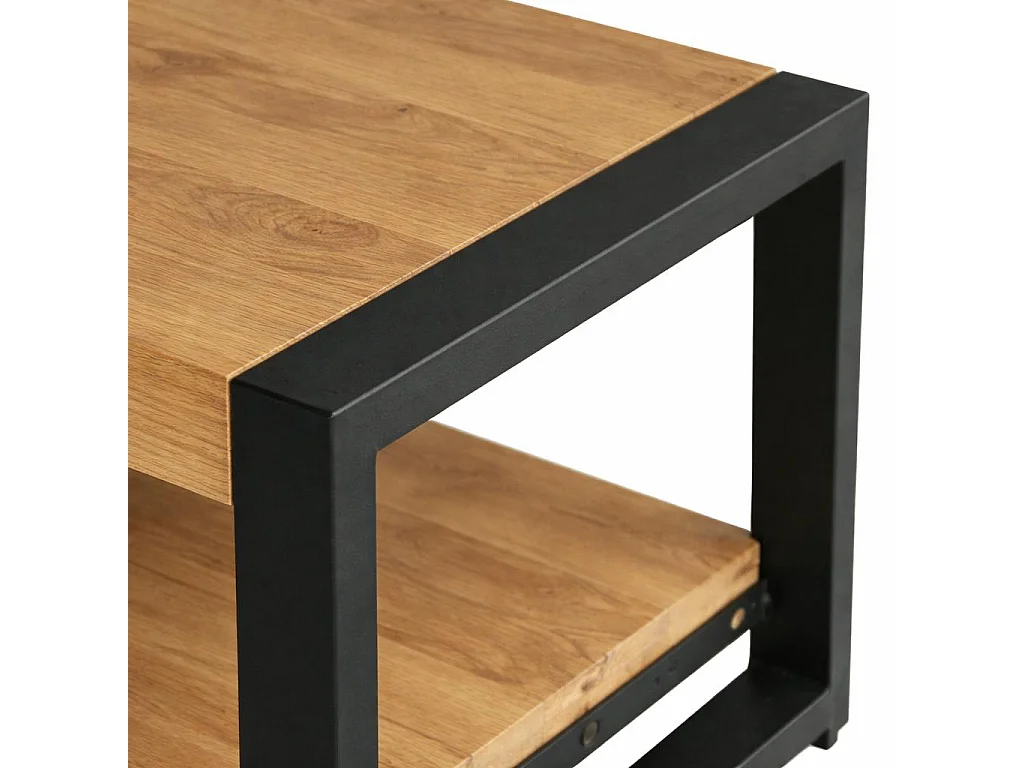 Table d'appoint carrée en bois clair et métal noir MILORA