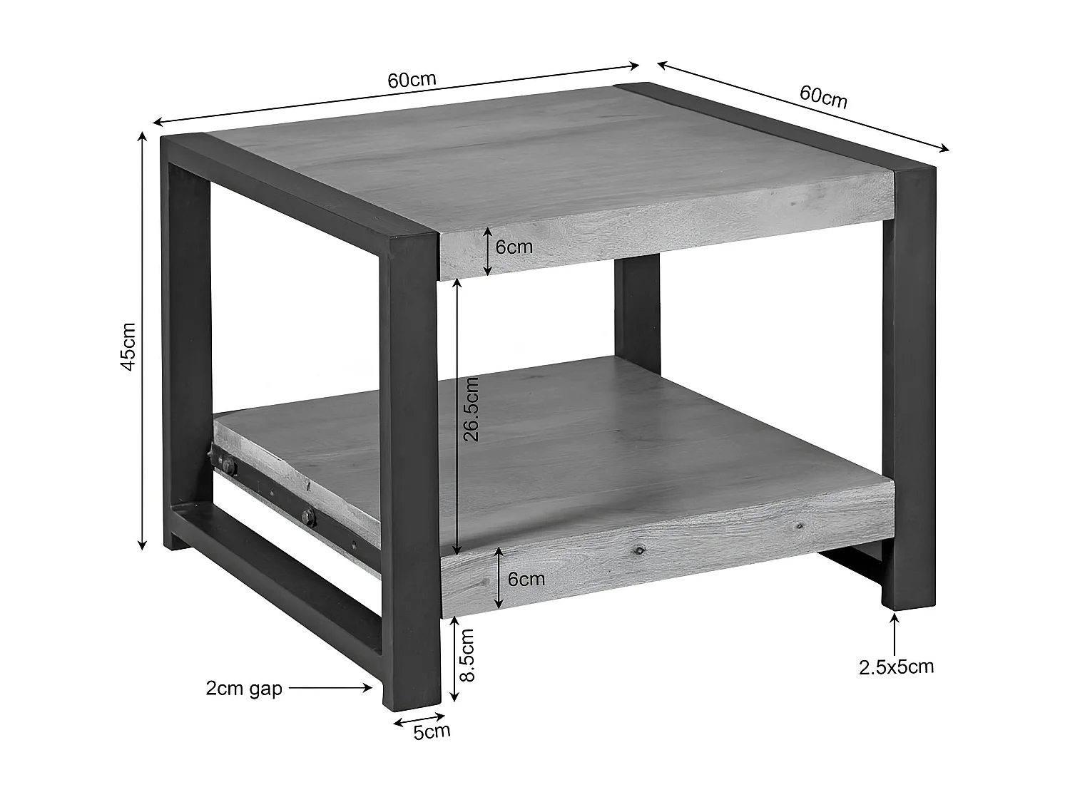 Table d'appoint carrée en bois clair et métal noir MILORA