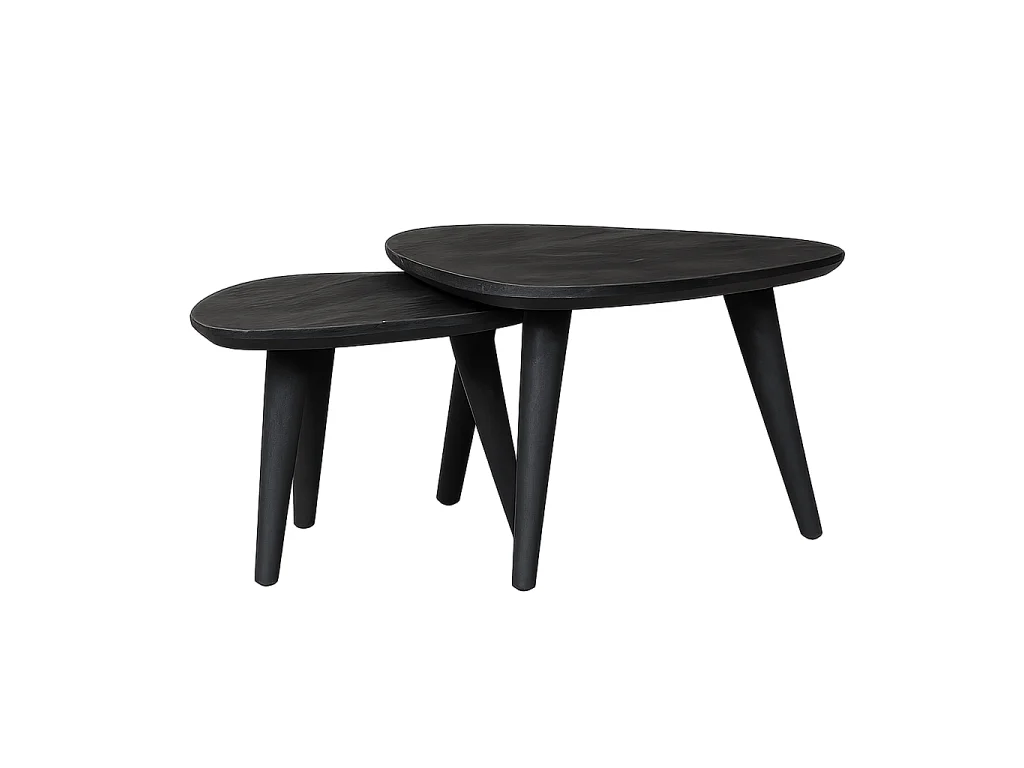 Bout de canapé noir design triangle en bois de manguier (lot de 2) ALMA