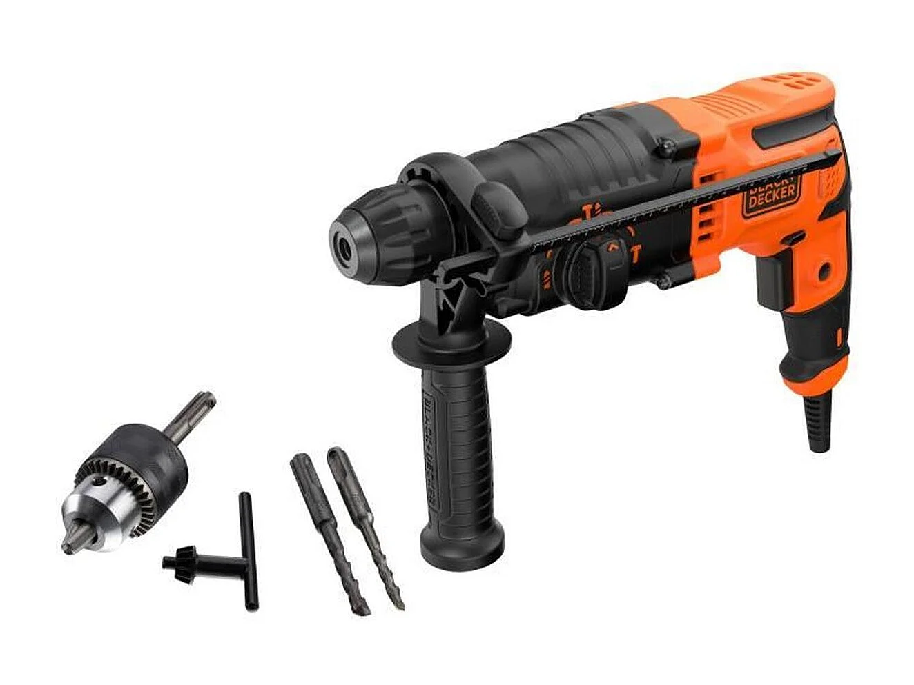 Martelo perfurador com fio BLACK+DECKER BEHS01-QS 650W SDS+ 3 modos, 16 mm concreto, entregue com 2 brocas