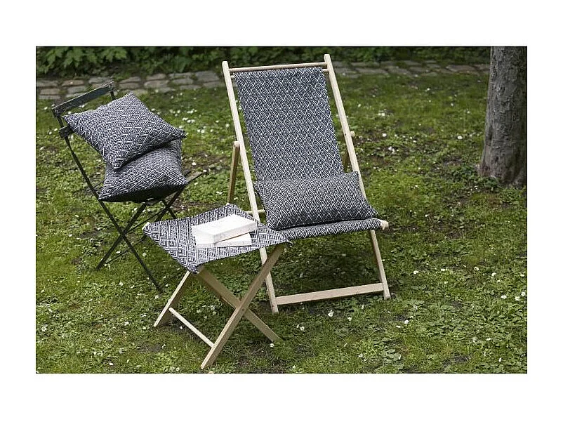 Chilienne Jardin Privé 1 miejsce z drewna bukowego FSC, tkanina żakardowa w romby czarne, białe i złote, 3 pozycje, zdejmowana tkanina odporna na UV