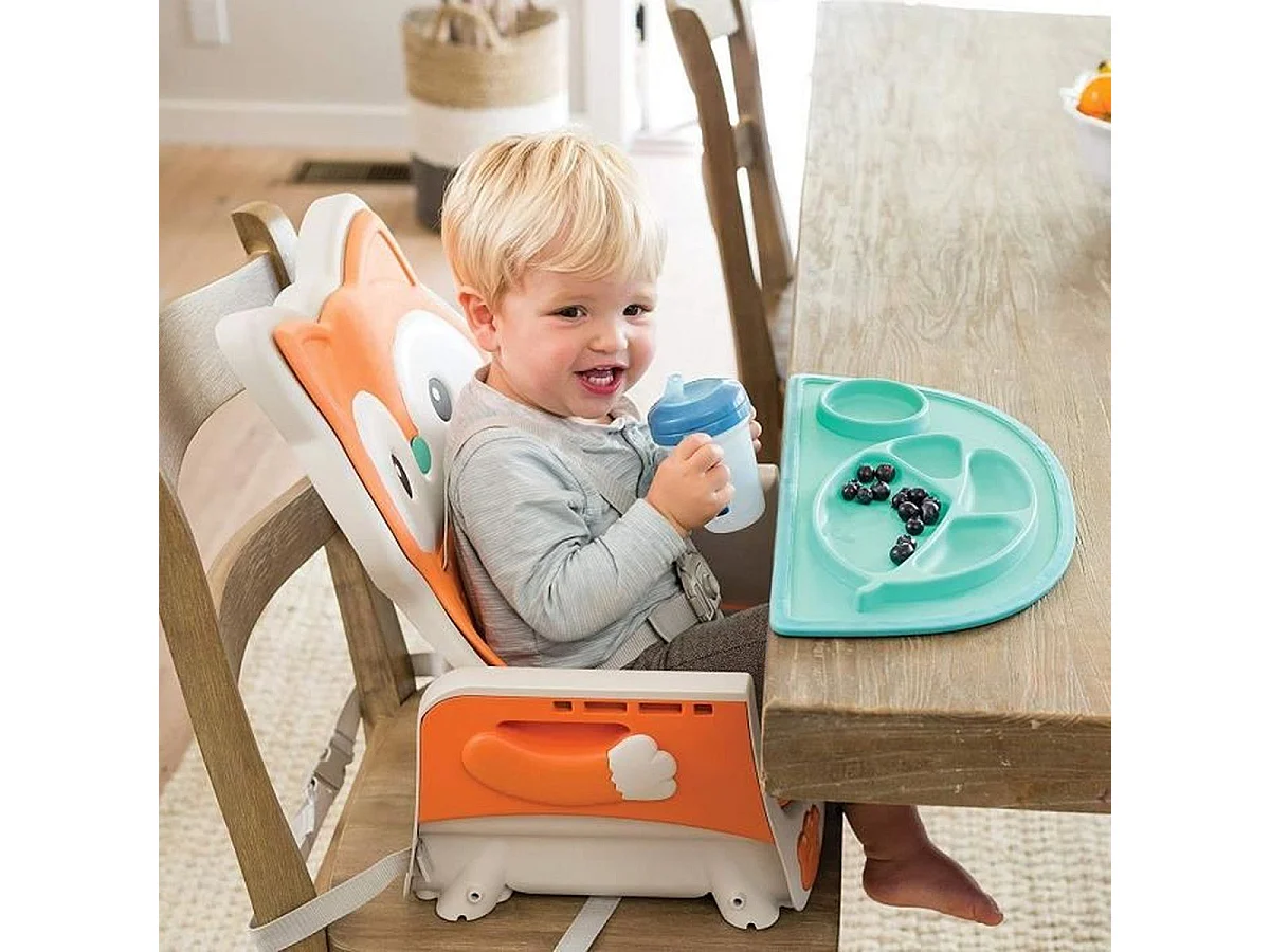 Cadeira alta evolutiva Infantino 4-em-1 design raposa, assento acolchoado, encosto reclinável, elevatório e cadeira infantil