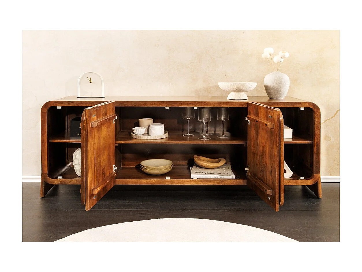 Buffet 175 cm 4 deuren massief hout bruin - Collectie NATURA
