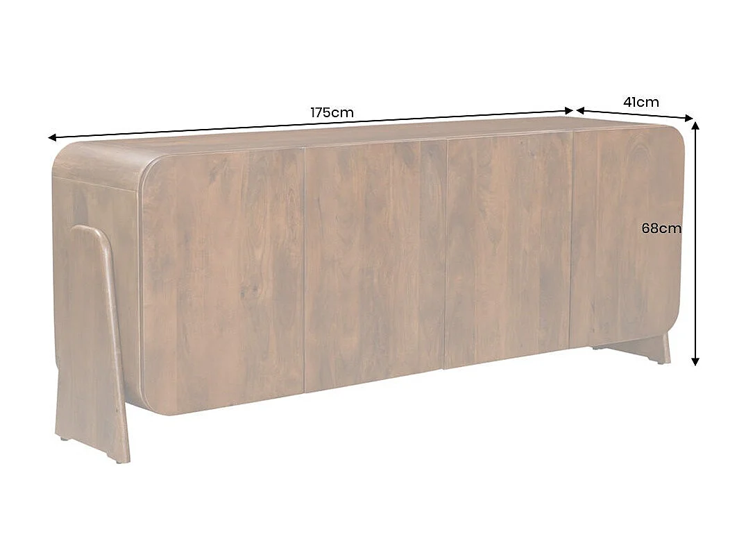 Buffet 175 cm 4 deuren massief hout bruin - Collectie NATURA