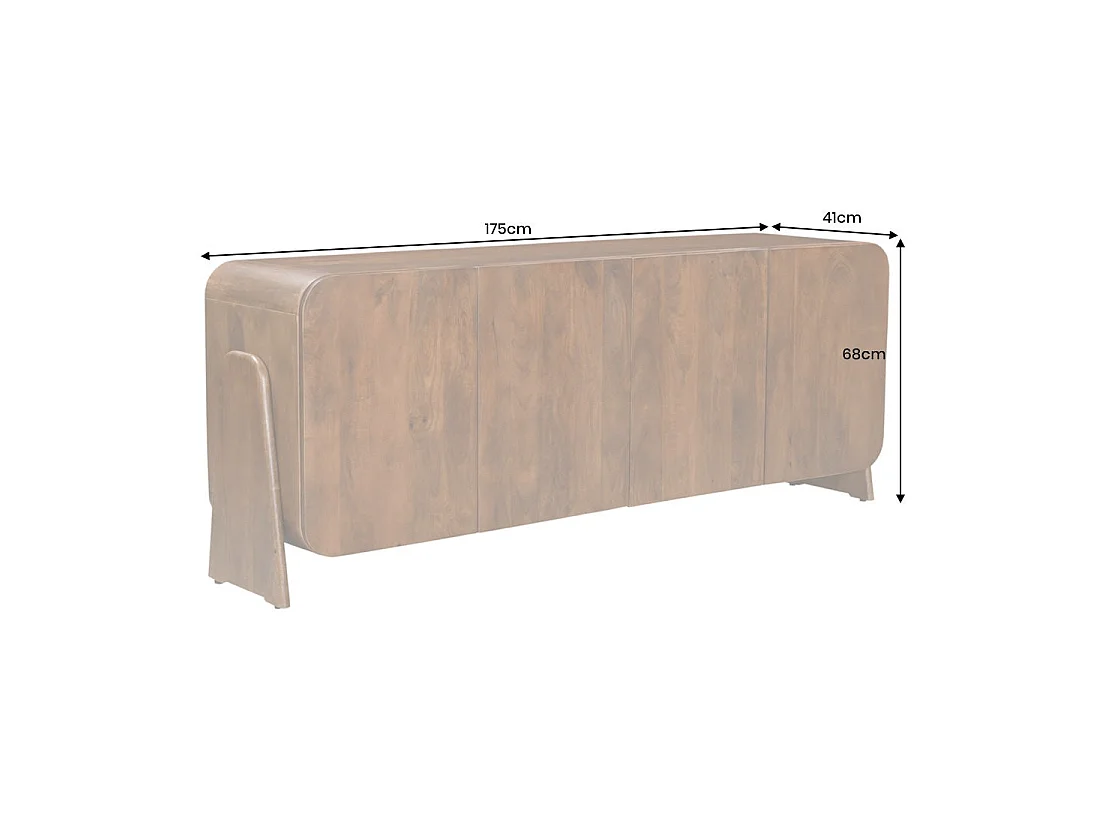 Buffet 175 cm 4 deuren massief hout bruin - Collectie NATURA
