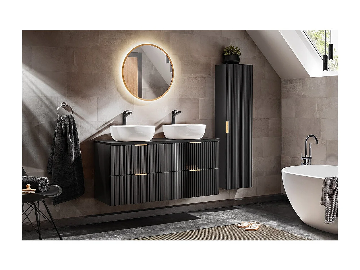 Plan vasque NOXERA – 120 cm – Mat zwart – Voor opzetwasbakken – Elegante afwerking