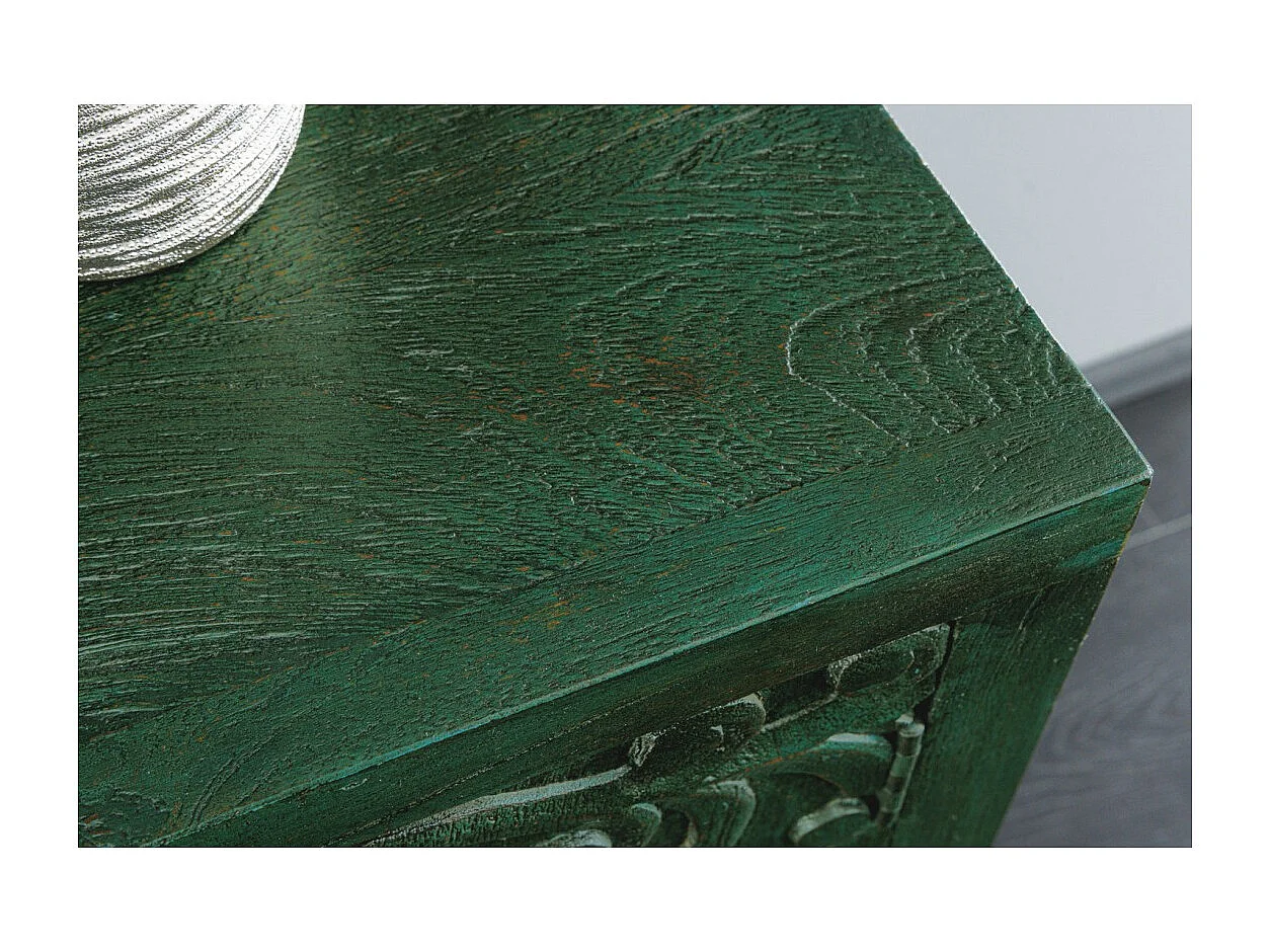 Buffet 175 cm 4 portes bois massif vert et doré – Collection TANJORE