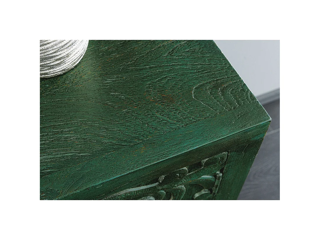 Buffet 175 cm 4 portes bois massif vert et doré – Collection TANJORE