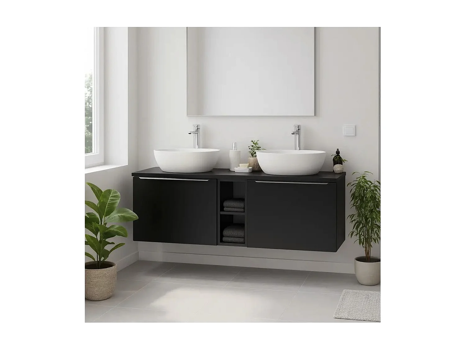 Plan vasque VANTA 140 cm zwart - Breed blad voor onderkast wastafel