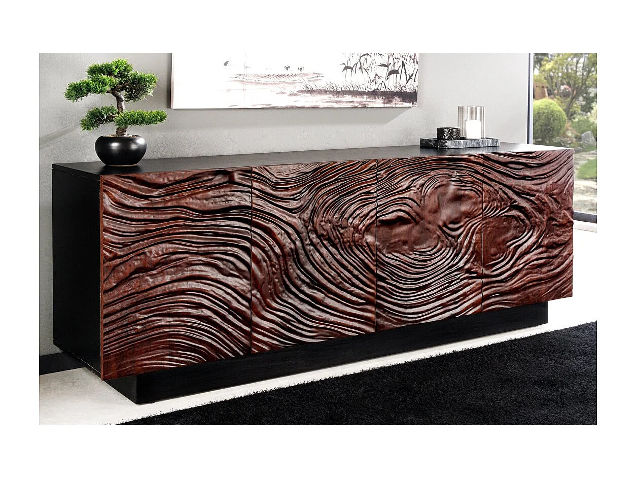 Buffet 175 cm 4 portes bois massif acacia noir et noyer foncé – Collection GAÏA