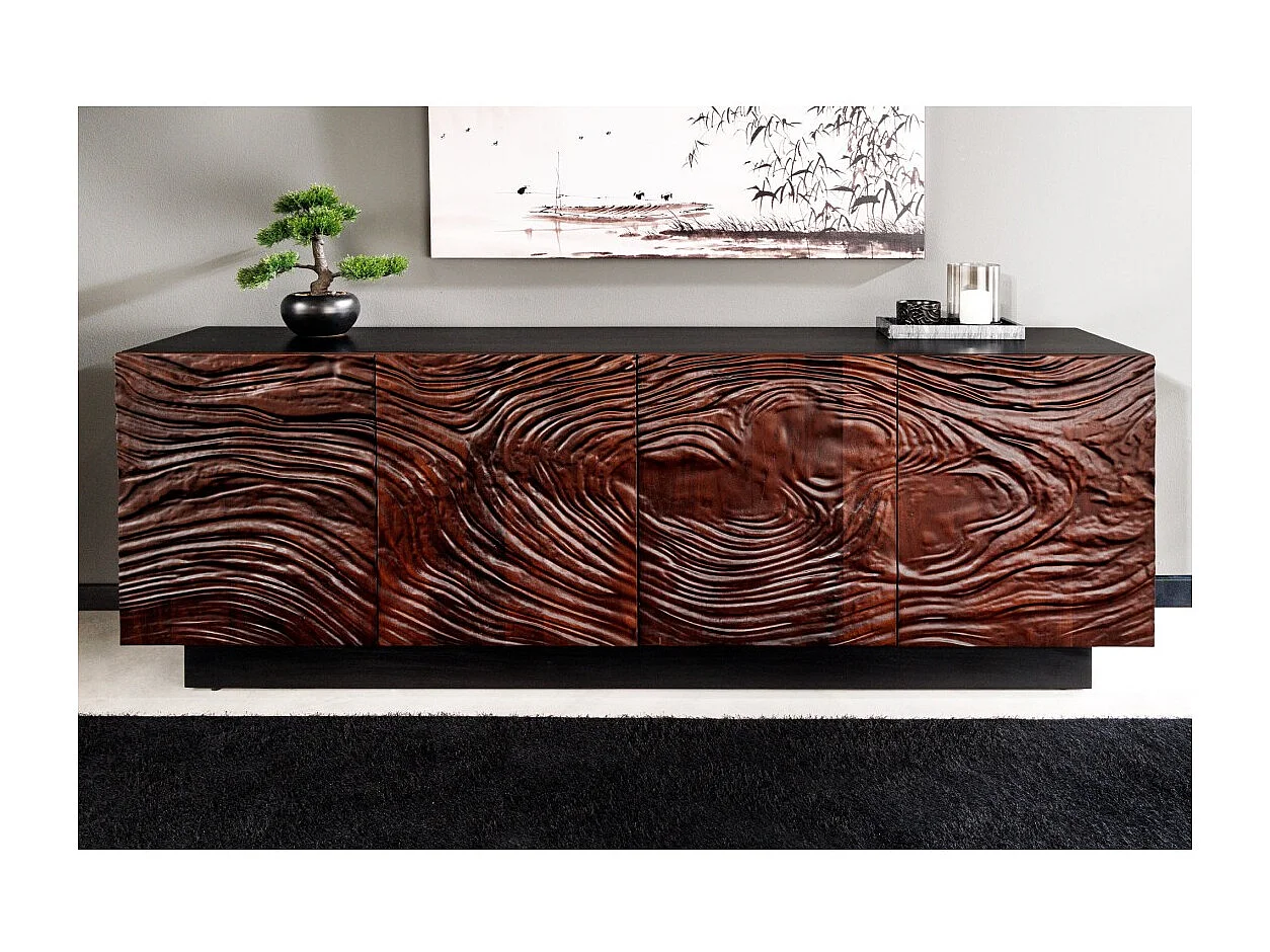 Buffet 175 cm 4 portes bois massif acacia noir et noyer foncé – Collection GAÏA