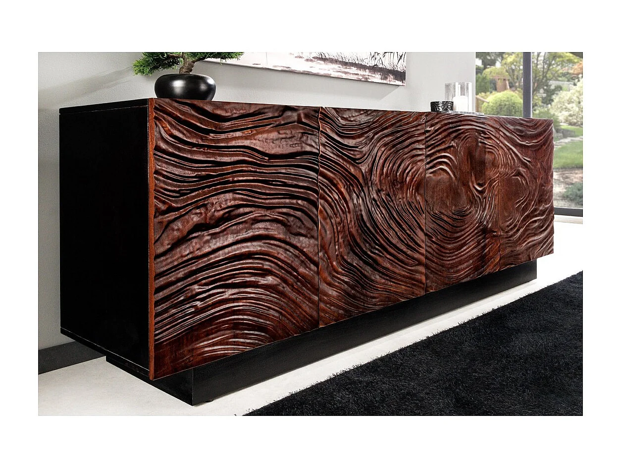 Buffet 175 cm 4 portes bois massif acacia noir et noyer foncé – Collection GAÏA