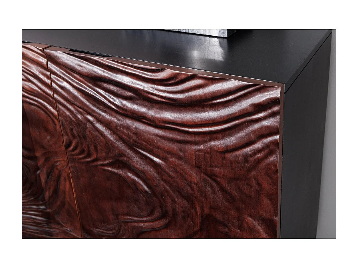 Buffet 175 cm 4 portes bois massif acacia noir et noyer foncé – Collection GAÏA