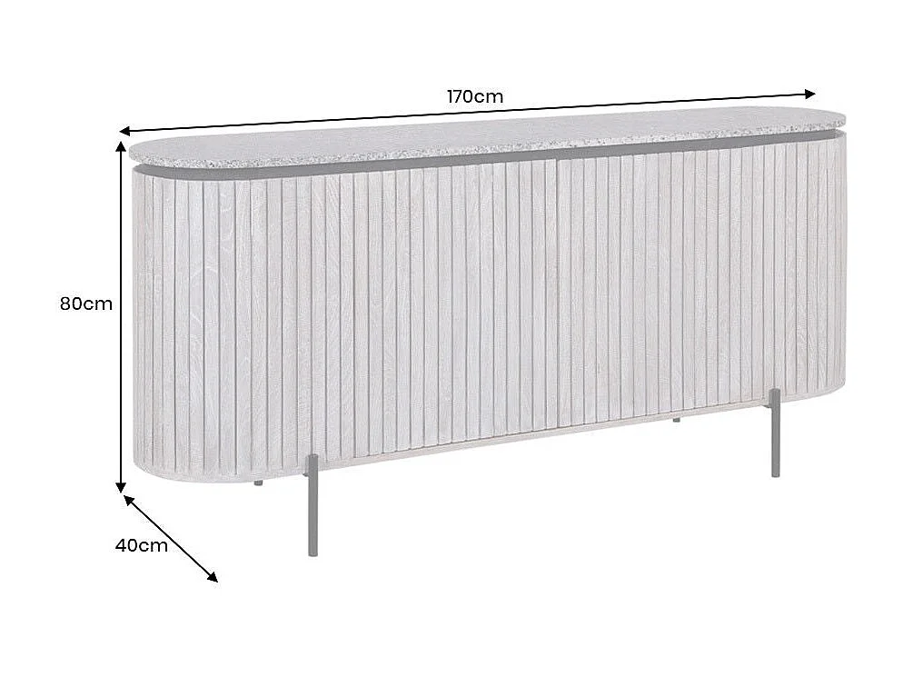 Buffet 170 cm 2 deuren massief hout met ribben, grijs steen en zwart – Collectie NOARA