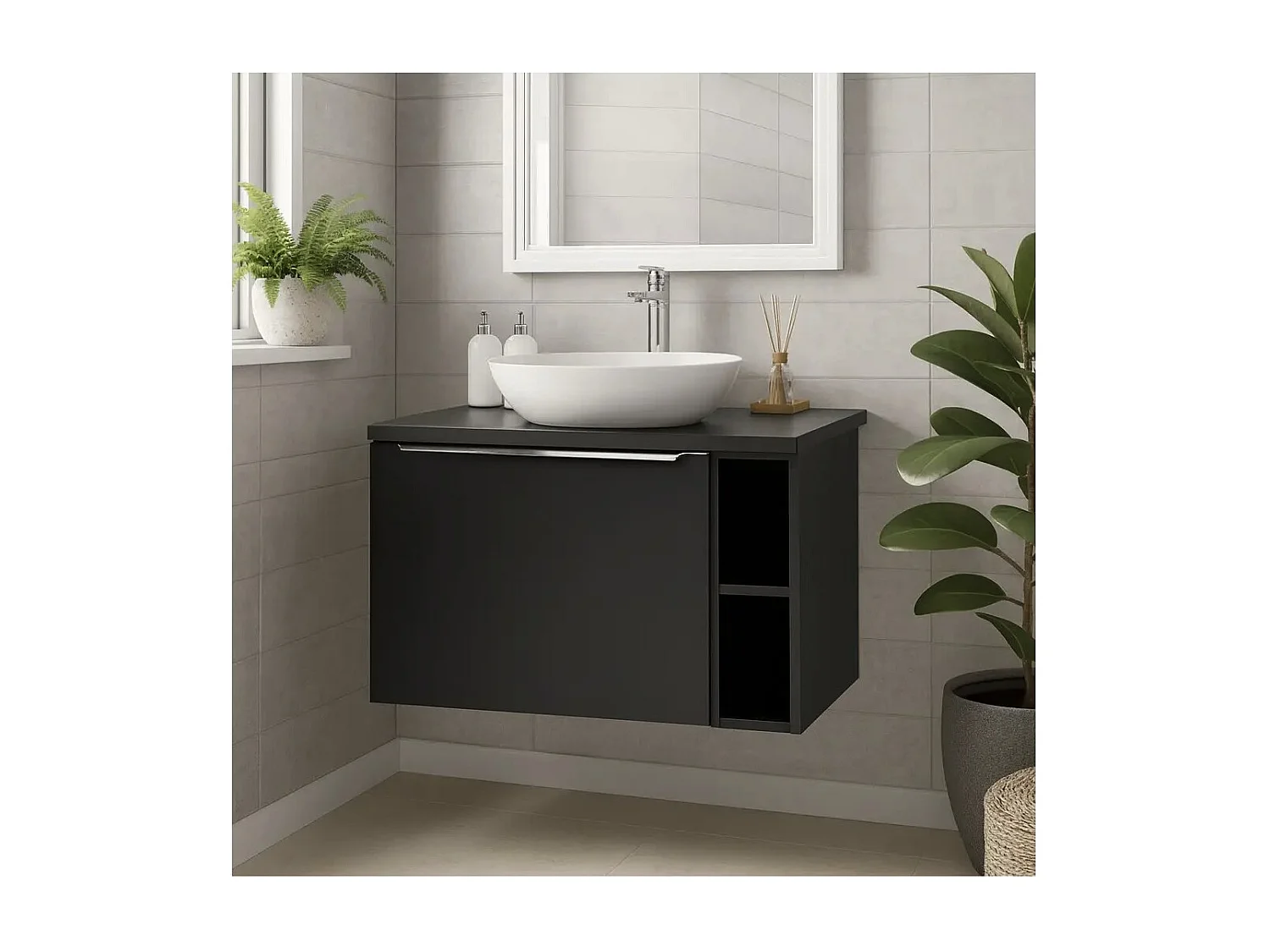 Plan vasque VANTA 80 cm zwart – Plateau voor onderbouwmeubel