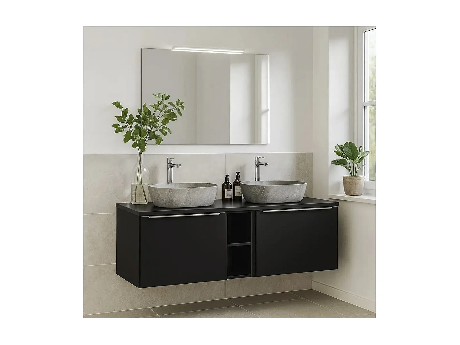 Plan vasque VANTA 180 cm zwart - XXL blad voor onderkast wastafel