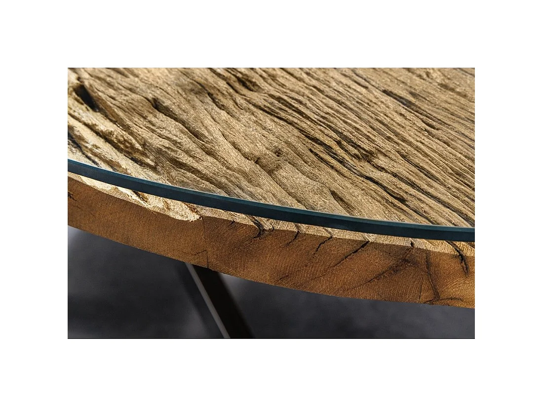 RAFTA 220 cm tafel – Blad van massief teakhout, gehard glas en verchroomd stalen frame