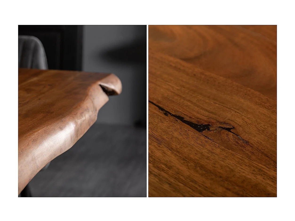 Table de salle à manger ARKAYA 180 cm – Plateau en bois massif d'acacia verni et structure en métal noir – Style industriel et n