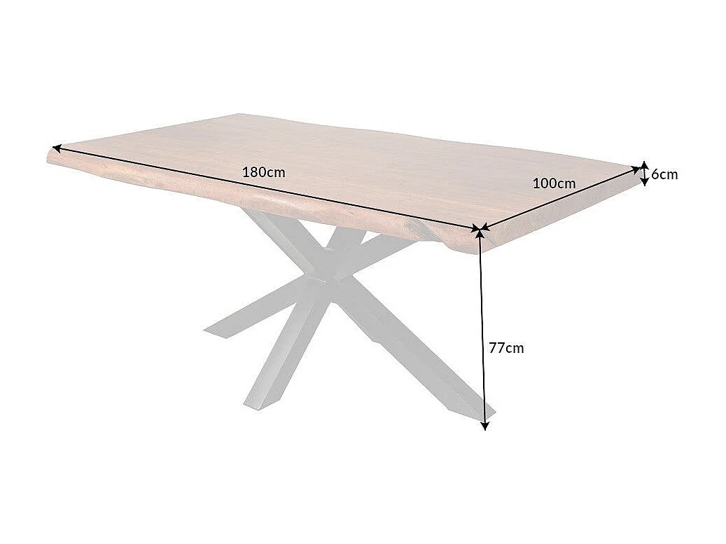 Table de salle à manger ARKAYA 180 cm – Plateau en bois massif d'acacia verni et structure en métal noir – Style industriel et n