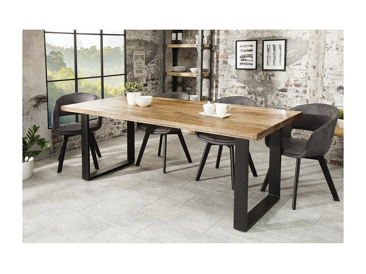 Table de salle à manger LODEN 200 cm – Plateau en bois massif de manguier et pieds en métal noir