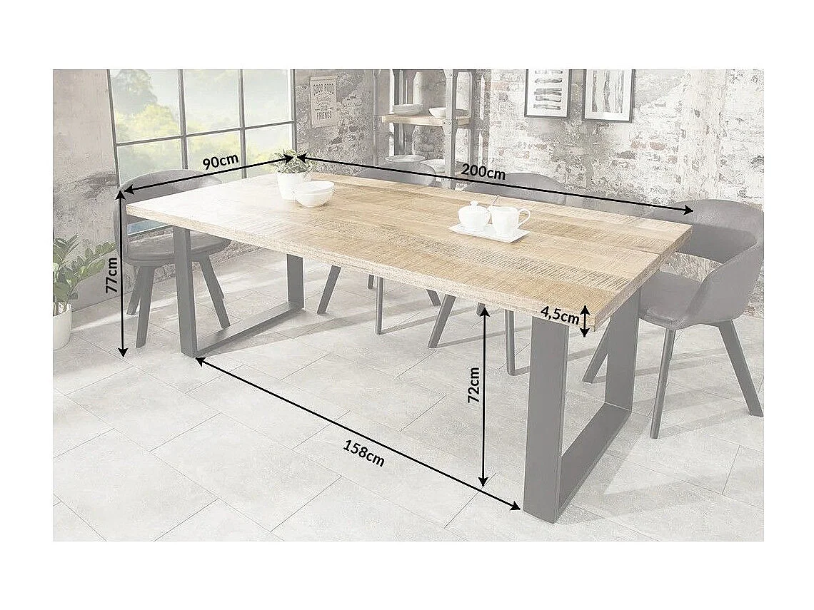 Table de salle à manger LODEN 200 cm – Plateau en bois massif de manguier et pieds en métal noir