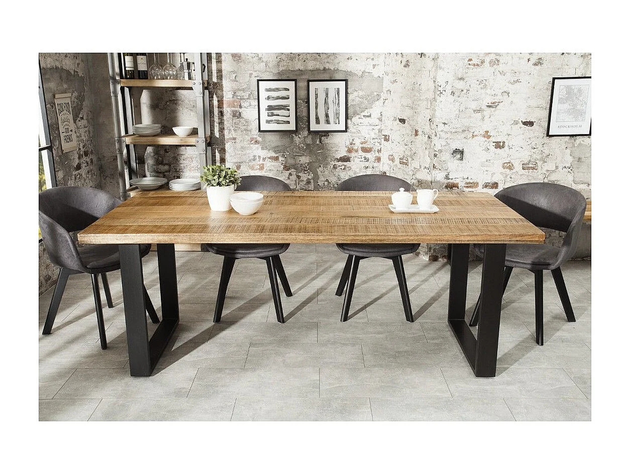 Table de salle à manger LODEN 160 cm – Plateau en bois massif de manguier et pieds en métal noir