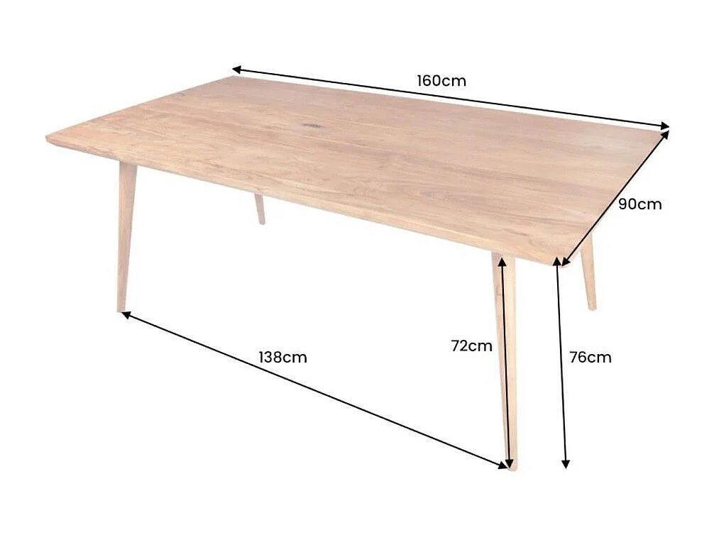 Table de salle à manger SCANI 160 cm – Plateau en bois massif d'acacia verni et structure assortie