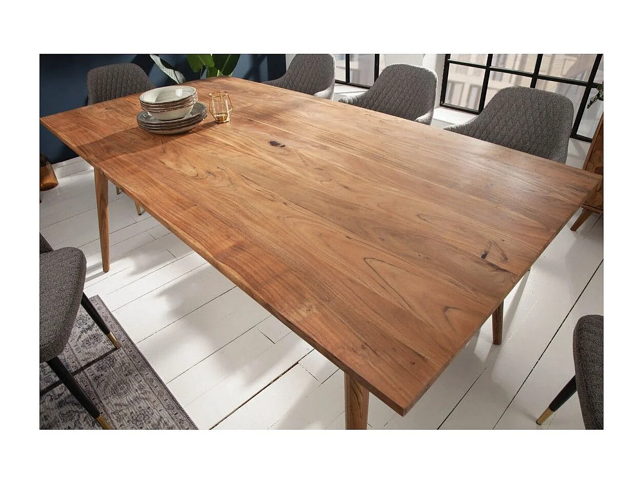 Table de salle à manger SCANI 160 cm – Plateau en bois massif d'acacia verni et structure assortie