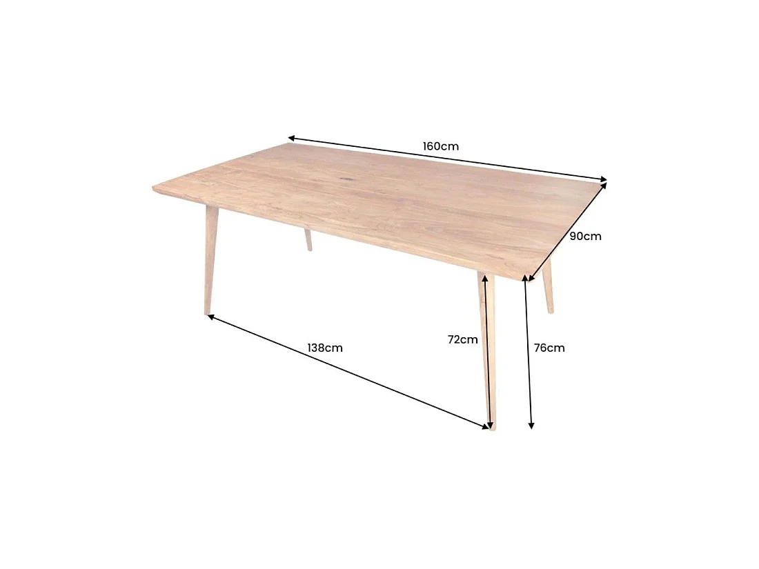 Eettafel SCANI 160 cm - Blad van gelakt massief acaciahout en bijpassende structuur