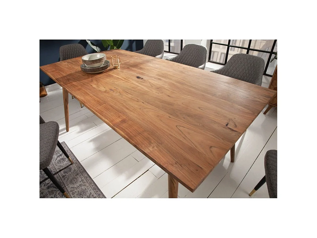 Eettafel SCANI 160 cm - Blad van gelakt massief acaciahout en bijpassende structuur