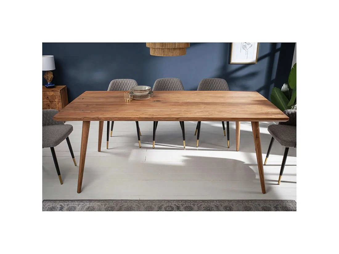 Eettafel SCANI 160 cm - Blad van gelakt massief acaciahout en bijpassende structuur