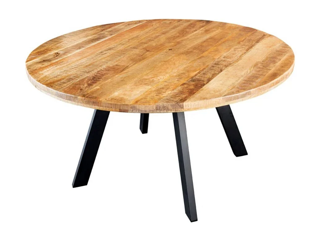 Table de salle à manger LODEN – Bois massif et métal – 140 cm – Ronde – Style industriel