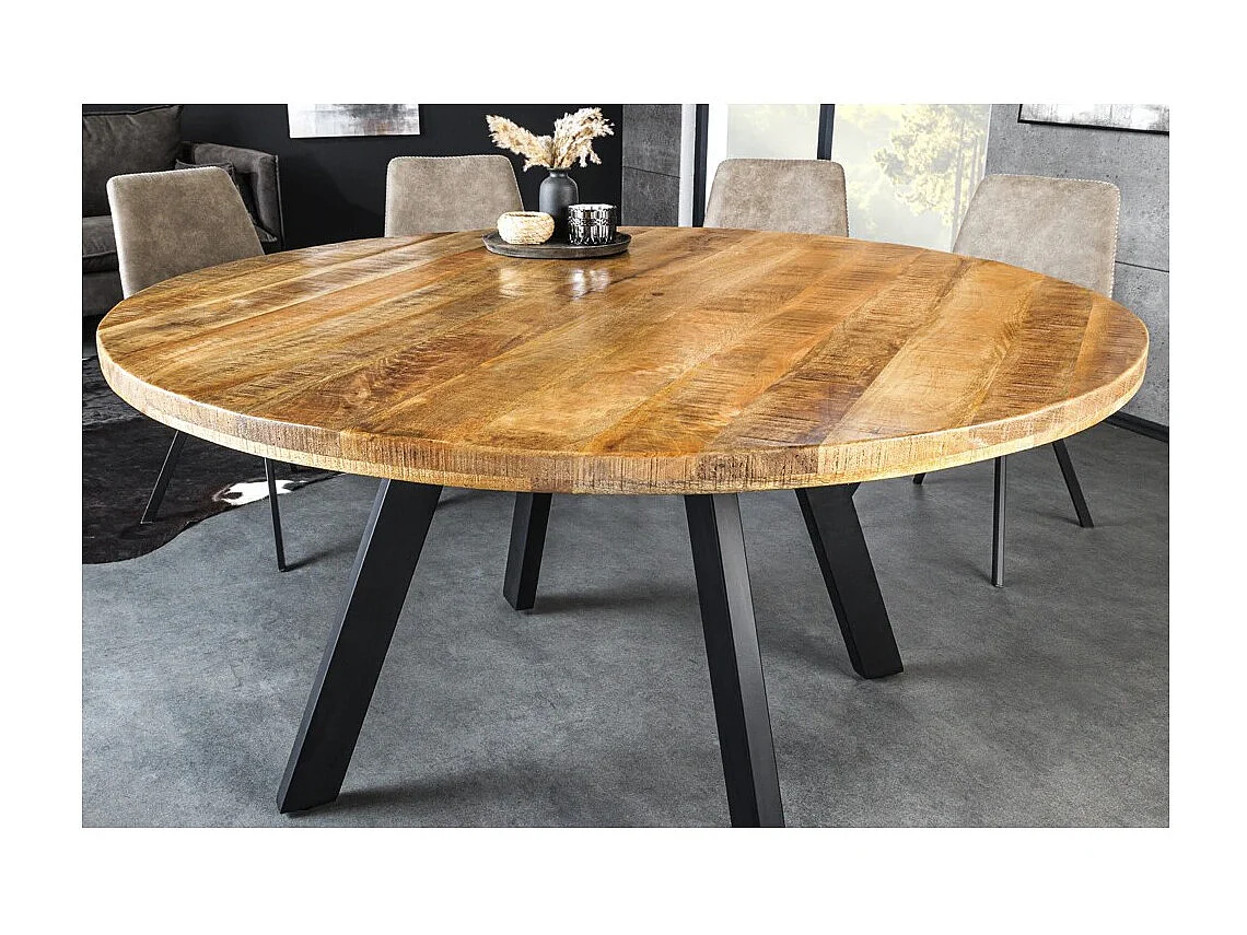 Table de salle à manger LODEN – Bois massif et métal – 140 cm – Ronde – Style industriel