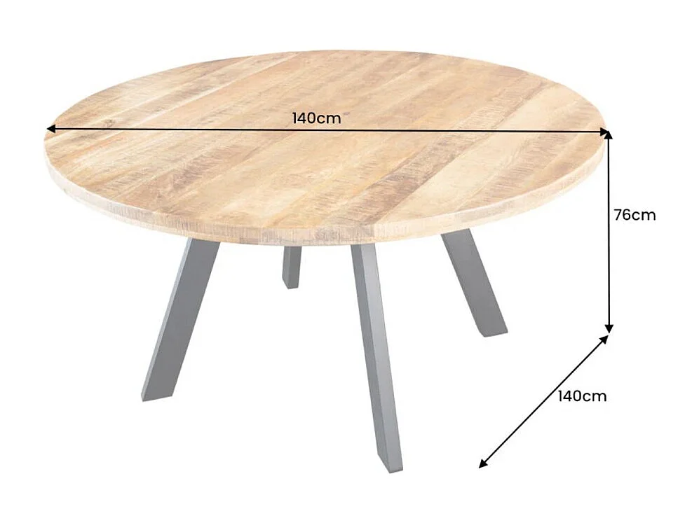 Table de salle à manger LODEN – Bois massif et métal – 140 cm – Ronde – Style industriel
