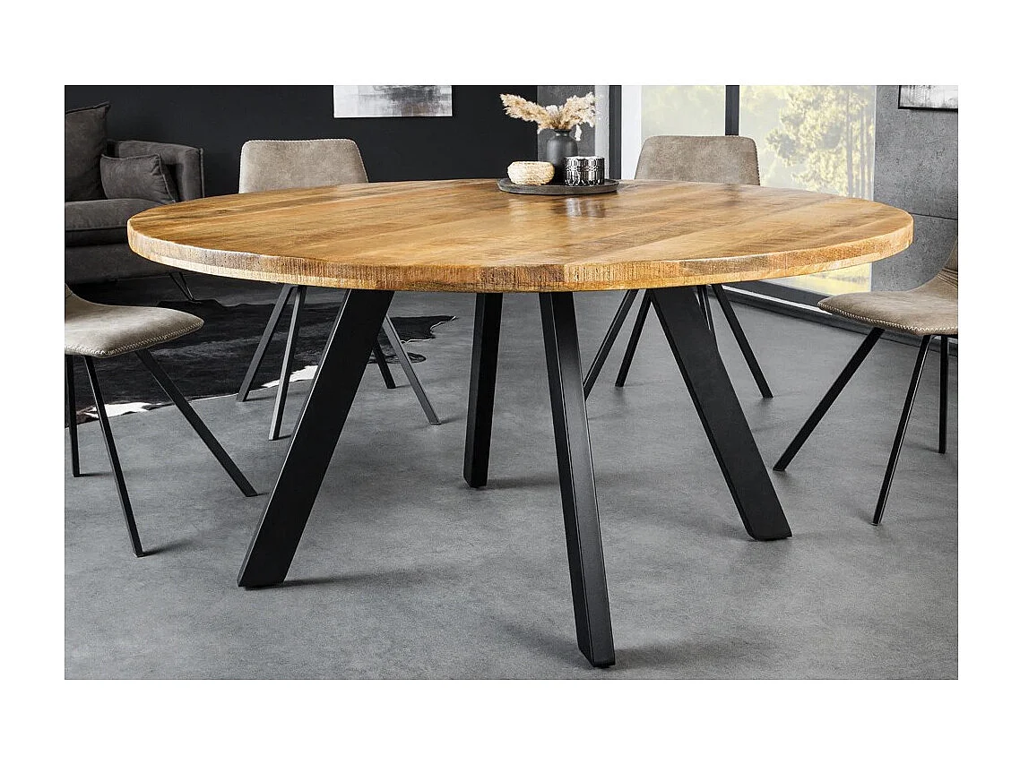 Table de salle à manger LODEN – Bois massif et métal – 140 cm – Ronde – Style industriel