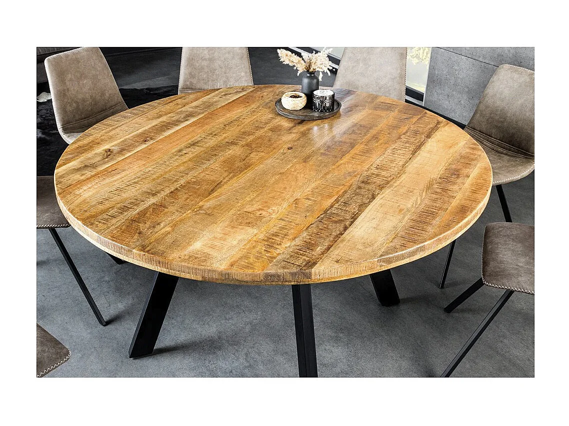 Table de salle à manger LODEN – Bois massif et métal – 140 cm – Ronde – Style industriel