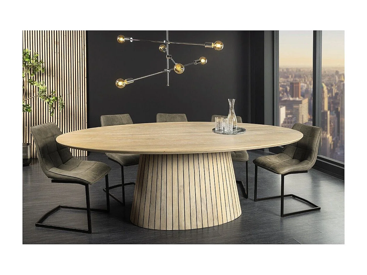 Eettafel ORINO 220 cm - Ovaal blad van massief mangohout en structuur van mango en acacia