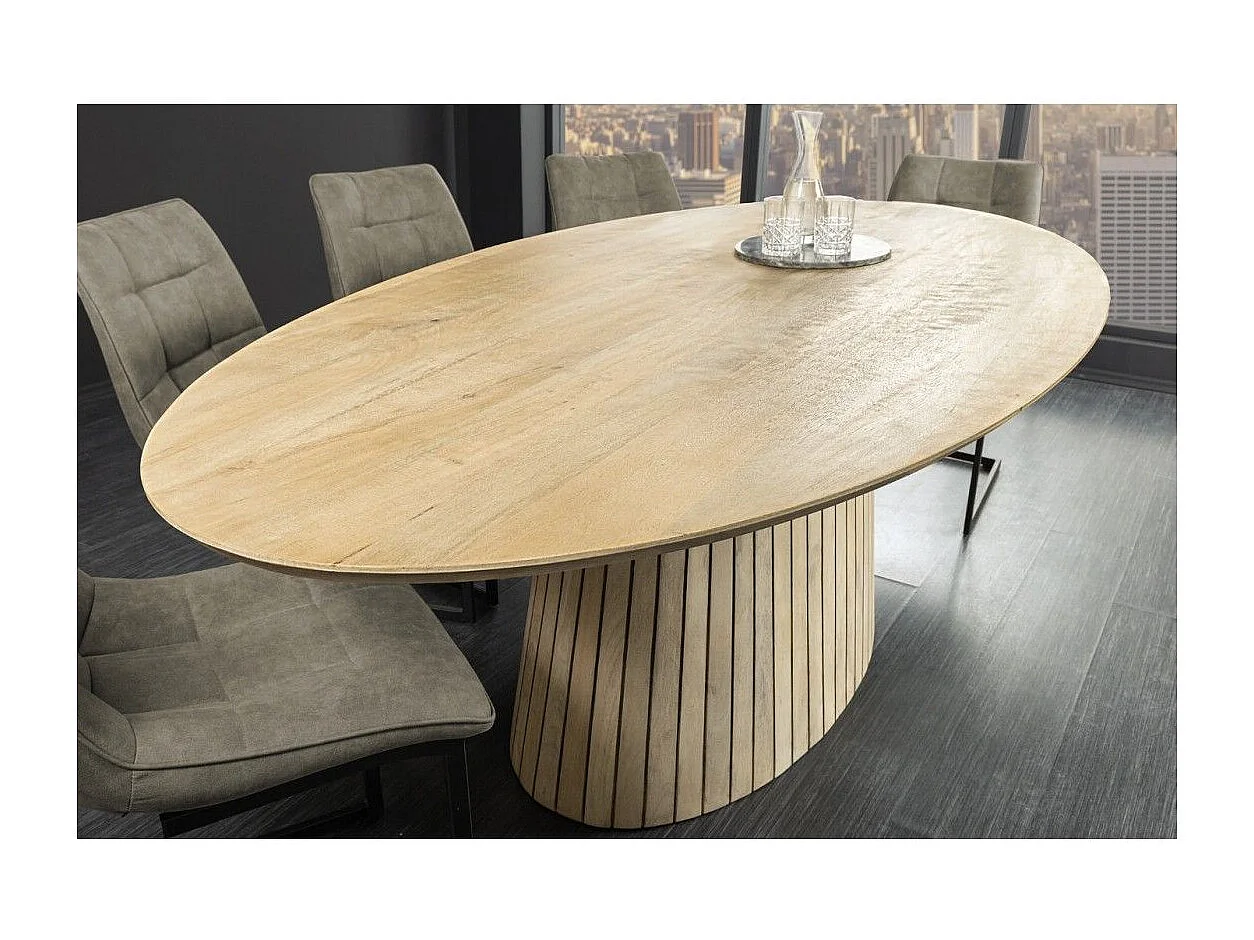Eettafel ORINO 220 cm - Ovaal blad van massief mangohout en structuur van mango en acacia