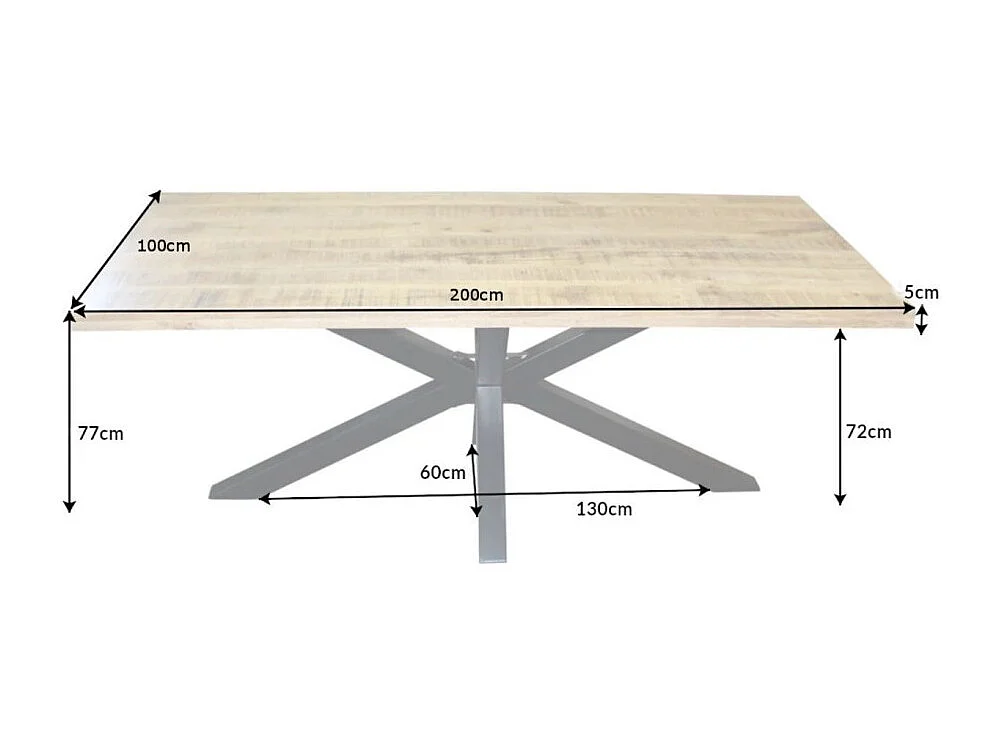 Table de salle à manger SOLARA 200 cm – Plateau en bois massif et métal noir