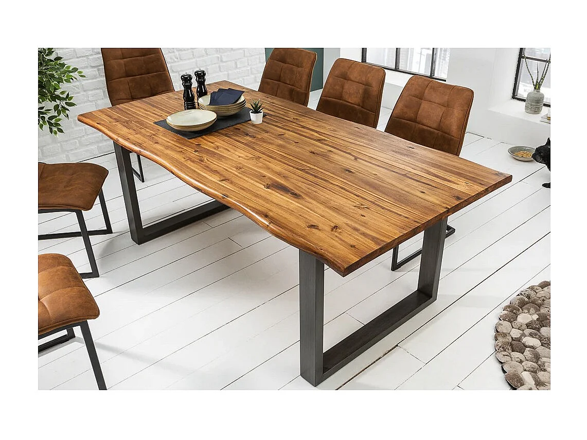 Table de salle à manger 180cm NALKO – Bois massif d'acacia huilé et métal – Style industriel