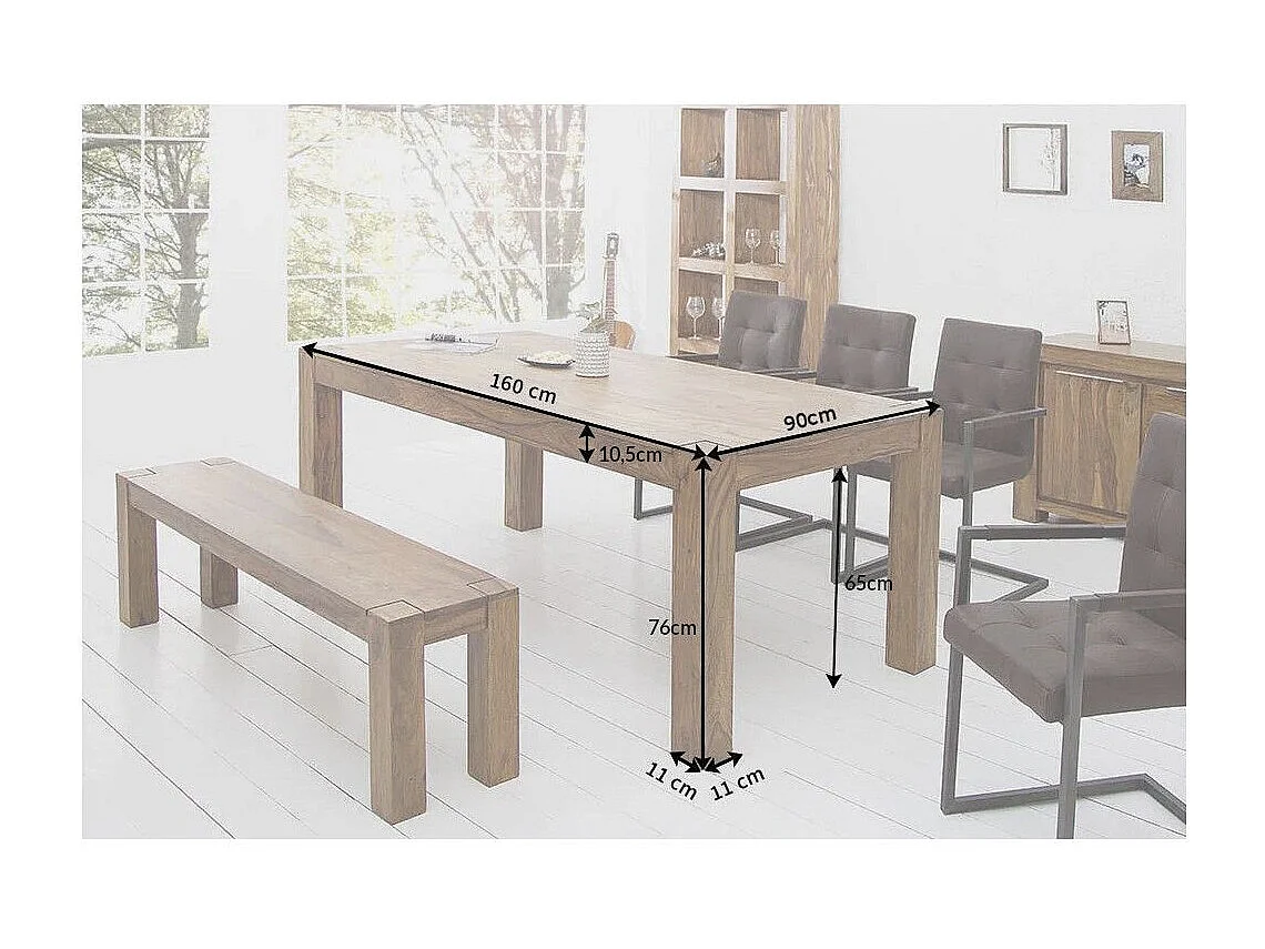 Table de salle à manger ORBO 160 cm – Table en bois massif de Sheesham verni