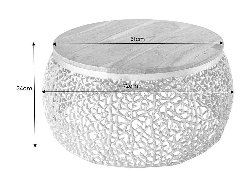 Salontafel METRIX rond 72 cm goud met acaciahouten blad - Design salontafel van aluminium en massief hout