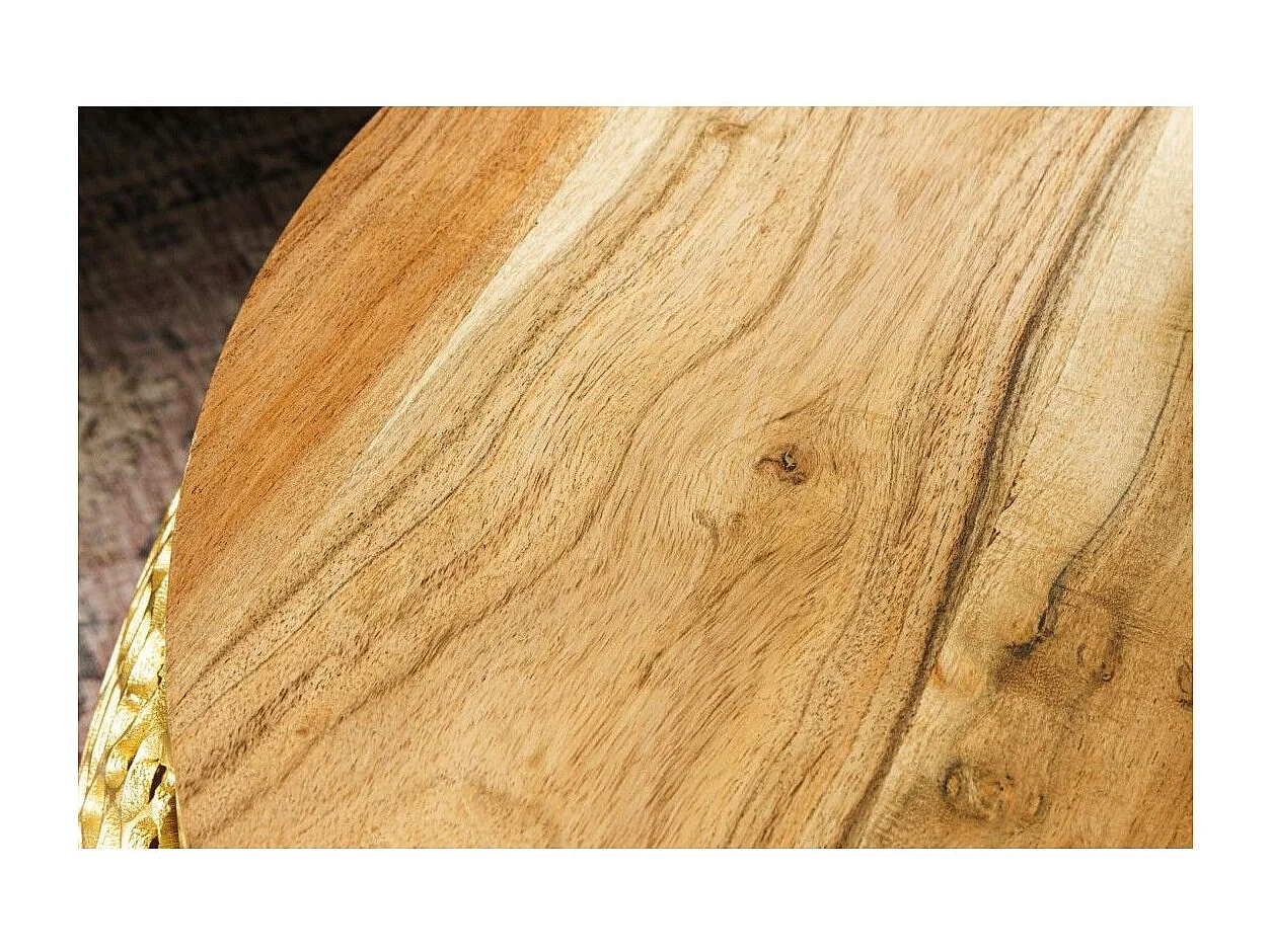 Salontafel METRIX rond 72 cm goud met acaciahouten blad - Design salontafel van aluminium en massief hout
